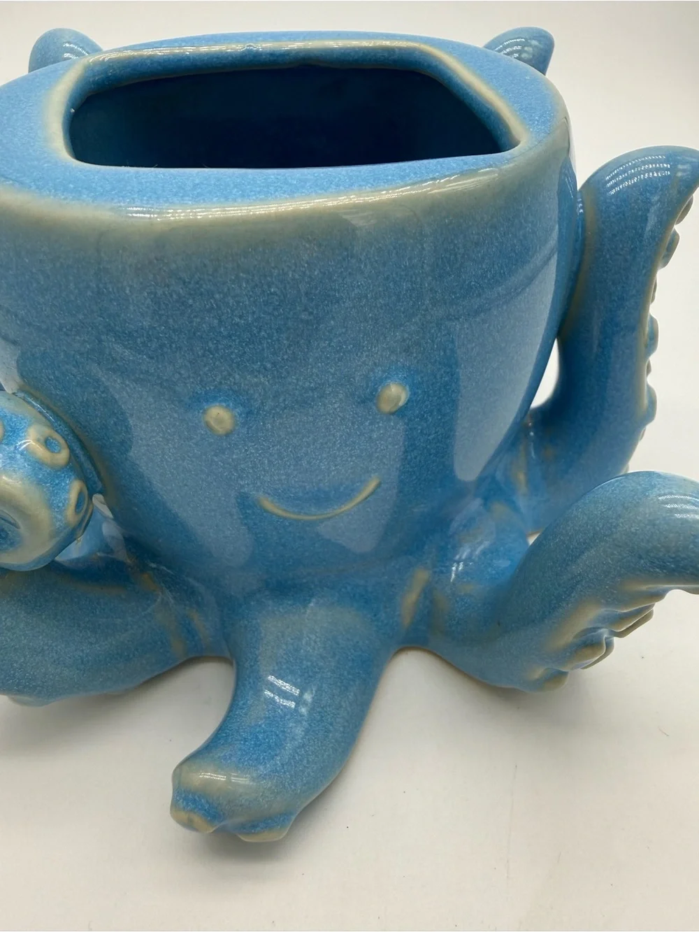 Bath & Body Works Blue Ceramic Octopus Foaming Hand Soap Dispenser Holder EUC